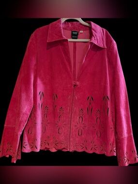 Sharon Young Pink Genuine Suede Leather Cutout Jacket M Western Y2K